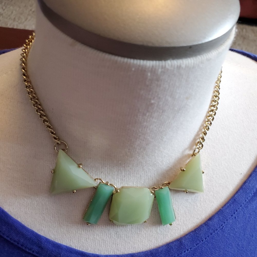 15" Gold Tone Green Panel Collar Style Necklace